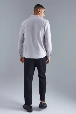 Long Sleeve Viscose Text Shirt | BoohooMAN UK
