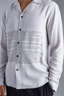 Long Sleeve Viscose Text Shirt | BoohooMAN UK