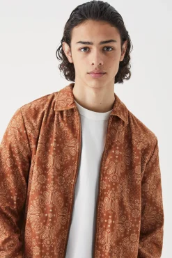 Long Sleeve Zip Through Woven Bandana Overshirt | BoohooMAN UK