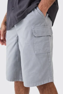 Longer Length Relaxed Fit Elasticated Waist Cargo Shorts | BoohooMAN UK