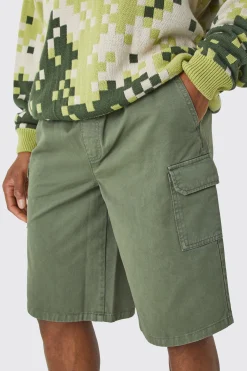 Longer Length Relaxed Fit Elasticated Waist Cargo Shorts | BoohooMAN UK