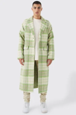 Longline Brushed Check Belted Overcoat | BoohooMAN UK