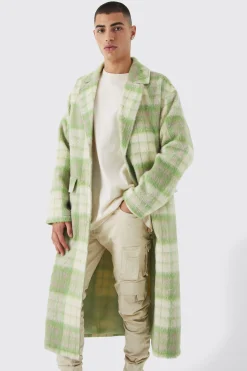 Longline Brushed Check Belted Overcoat | BoohooMAN UK