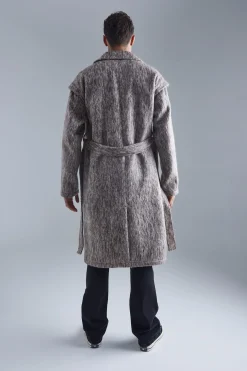 Longline Brushed Wool Look Belted Overcoat | BoohooMAN UK