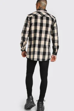 Longline Camel Check Shirt Camel | BoohooMAN UK