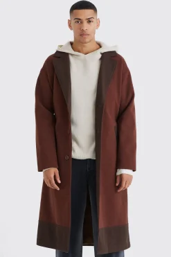 Longline Colour Block Belted Overcoat | BoohooMAN UK