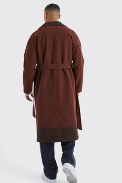Longline Colour Block Belted Overcoat | BoohooMAN UK