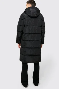 Longline Duvet Puffer In Black | BoohooMAN UK