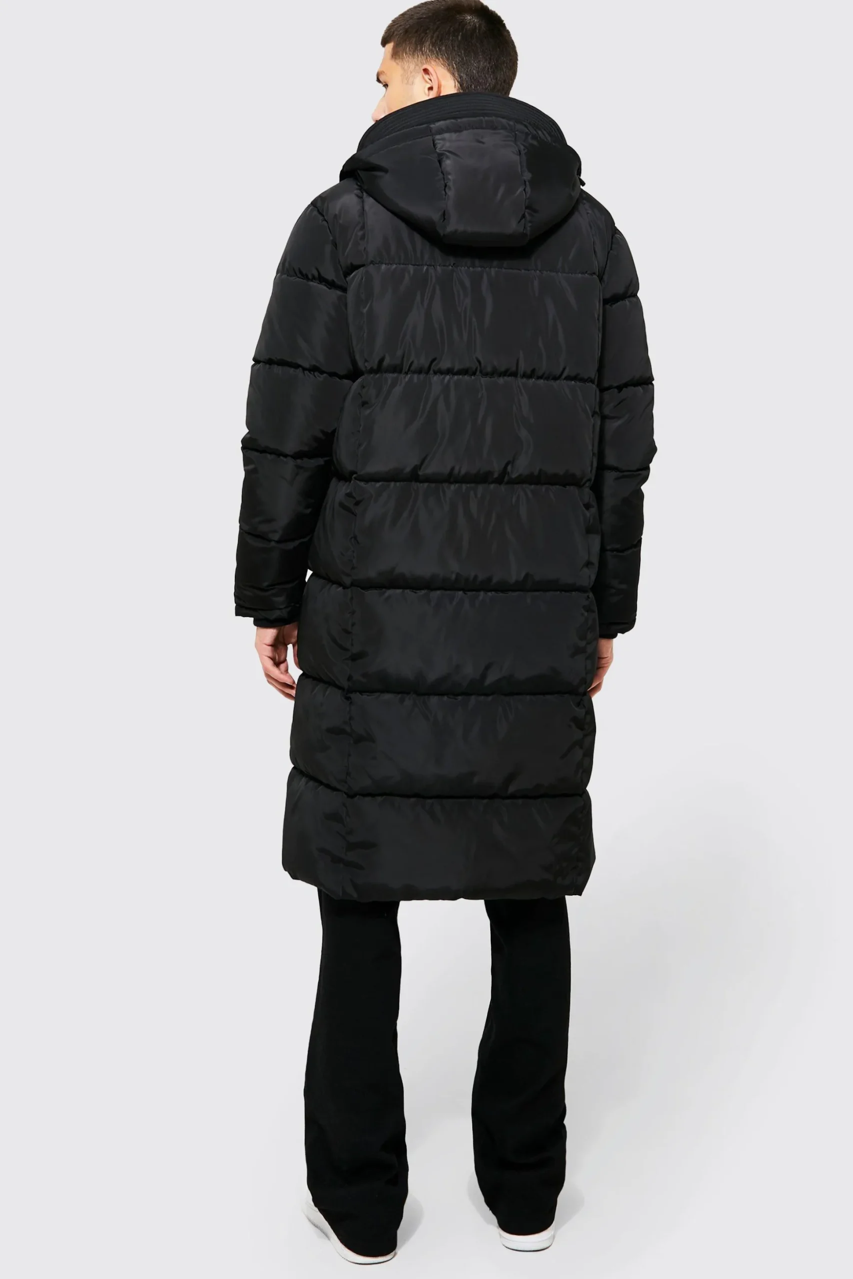 Longline Duvet Puffer In Black | BoohooMAN UK