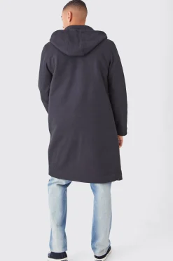 Longline Melton Varsity Overcoat With Hood | BoohooMAN UK