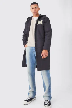 Longline Melton Varsity Overcoat With Hood | BoohooMAN UK