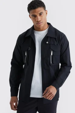 Longsleeve Technical 3d Pocket Utility Shirt | BoohooMAN UK