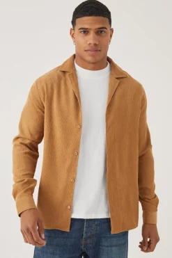 Longsleeve Textured Rib Revere Shirt | BoohooMAN UK