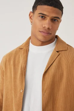 Longsleeve Textured Rib Revere Shirt | BoohooMAN UK
