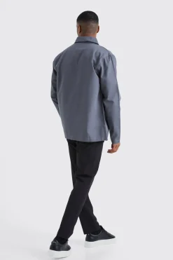 Longsleeve Zip Fastening Twill Overshirt | BoohooMAN UK