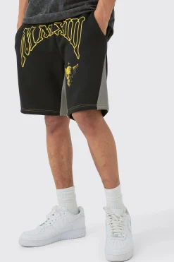 Loose Contrast Stitch Crotch Print Shorts | BoohooMAN UK
