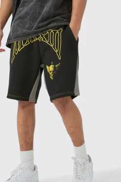 Loose Contrast Stitch Crotch Print Shorts | BoohooMAN UK