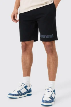Loose Denim Applique Short | BoohooMAN UK