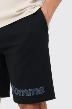 Loose Denim Applique Short | BoohooMAN UK
