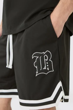 Loose Fit B Applique Mesh Short Length Basketball Short | BoohooMAN UK