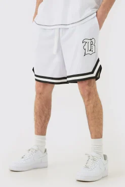 Loose Fit B Applique Mesh Short Length Basketball Short | BoohooMAN UK