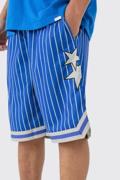 Loose Fit Basketball Stripe Mesh Shorts | BoohooMAN UK