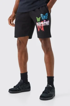 Loose Fit Blurred Butterfly Jersey Short | BoohooMAN UK