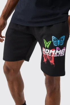 Loose Fit Blurred Butterfly Jersey Short | BoohooMAN UK