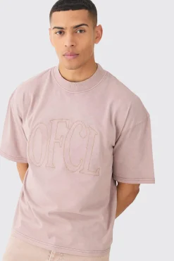 Loose Fit Boxy Acid Wash Ofcl Embroidered T-shirt | BoohooMAN UK