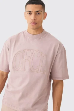 Loose Fit Boxy Acid Wash Ofcl Embroidered T-shirt | BoohooMAN UK