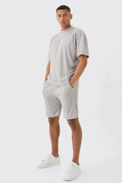 Loose Fit Geo Towelling Jacquard Shorts | BoohooMAN UK