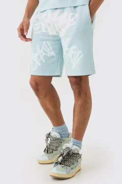 Loose Fit Graffiti Printed Jersey Shorts | BoohooMAN UK