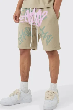Loose Fit Graffiti Printed Jersey Shorts | BoohooMAN UK