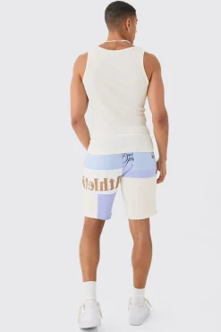 Loose Fit Graphic Patchwork Jersey Shorts | BoohooMAN UK