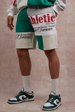 Loose Fit Graphic Patchwork Jersey Shorts | BoohooMAN UK
