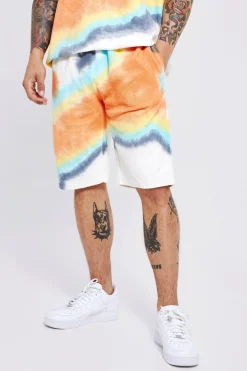 Loose Fit, Long Length Heavy Loopback Tie Dye Short | BoohooMAN UK