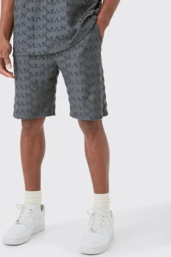 Loose Fit Man Towelling Jacquard Shorts | BoohooMAN UK