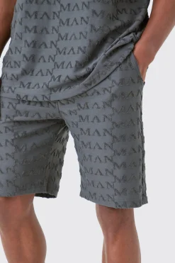 Loose Fit Man Towelling Jacquard Shorts | BoohooMAN UK