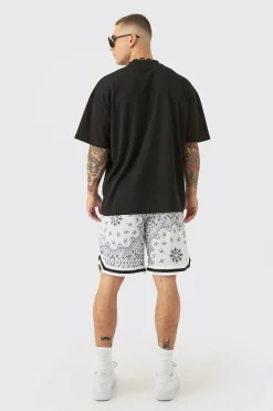 Loose Fit Mid Length Bandana Mesh Basketball Short | BoohooMAN UK