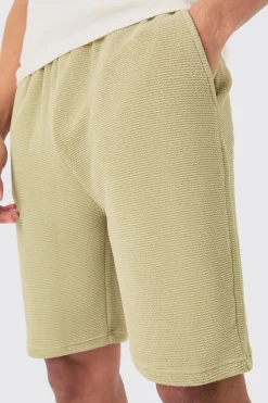 Loose Fit Mid Length Textured Shorts | BoohooMAN UK
