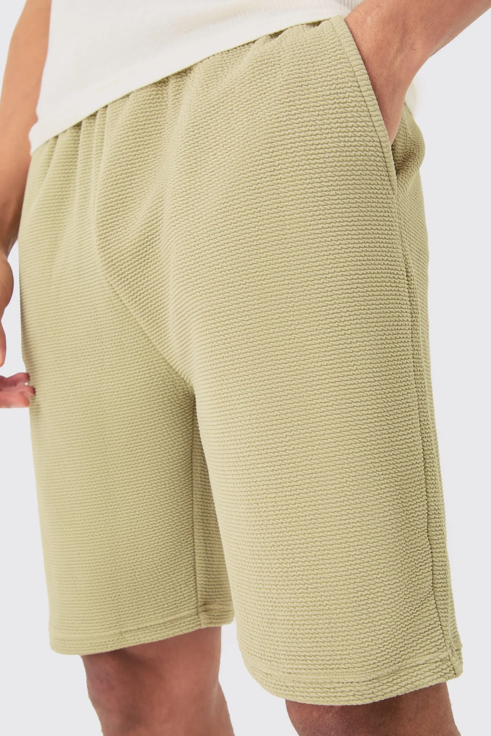 Loose Fit Mid Length Textured Shorts | BoohooMAN UK