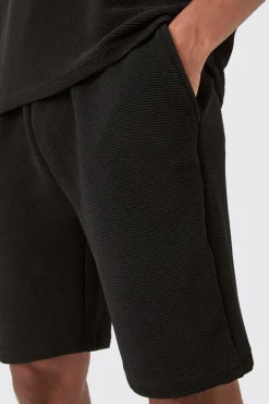 Loose Fit Mid Length Textured Shorts | BoohooMAN UK