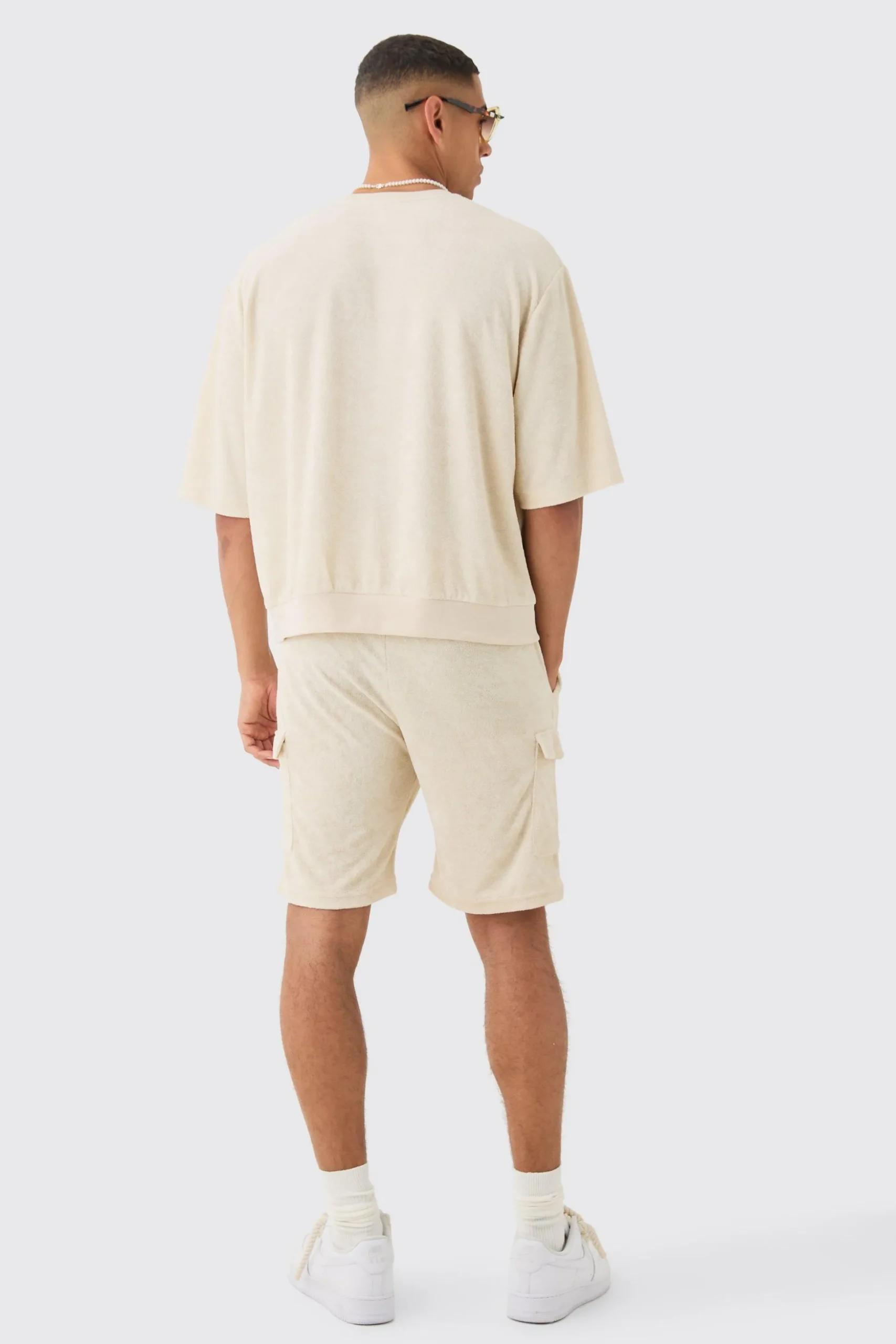 Loose Fit Mid Towelling Cargo Shorts | BoohooMAN UK