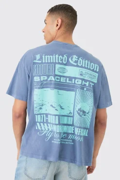Loose Fit Moon Graphic Back Print T-shirt | BoohooMAN UK