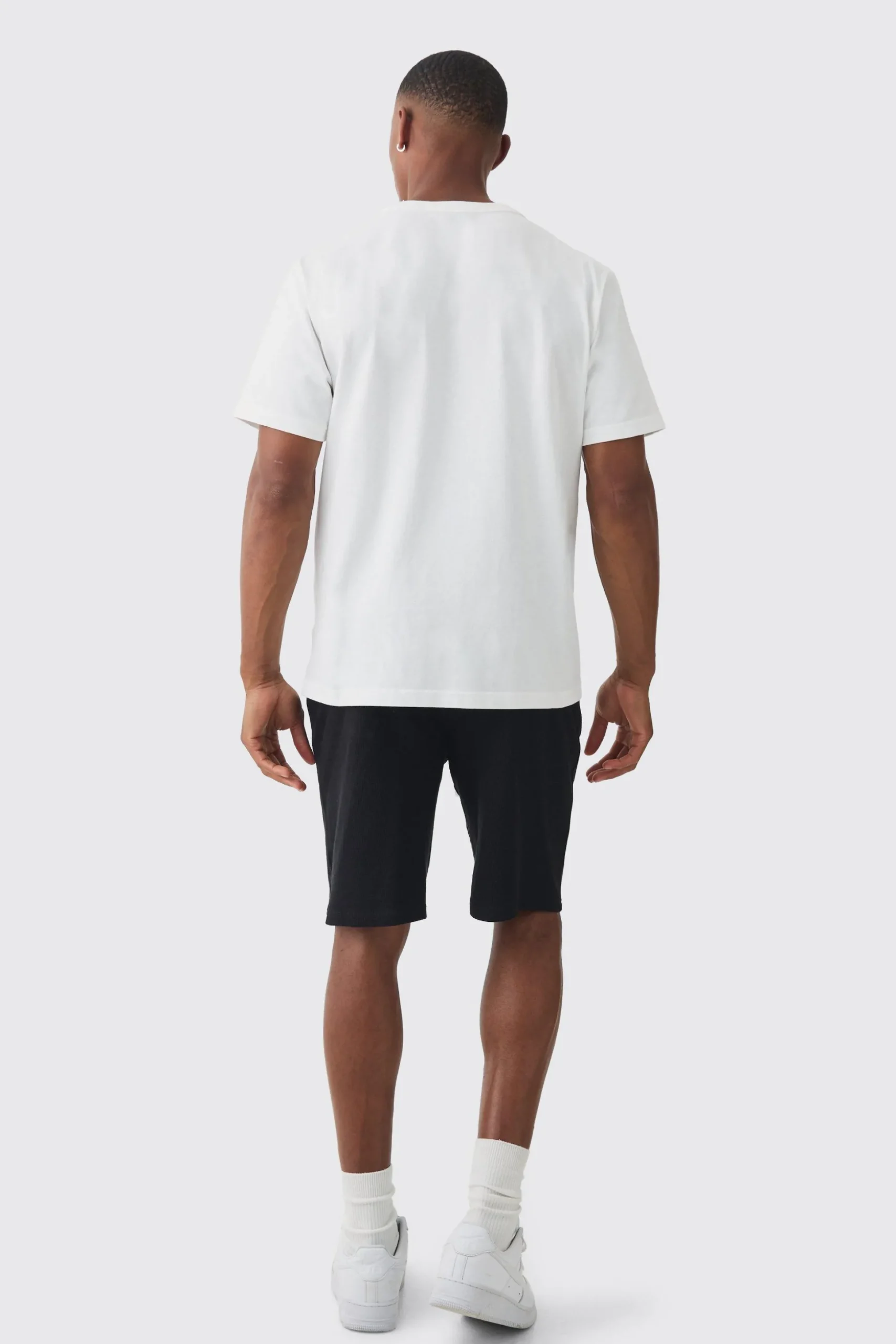 Loose Fit Printed Waffle Mid Length Shorts | BoohooMAN UK