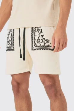 Loose Fit Short Length Baroque Embroidered Shorts | BoohooMAN UK