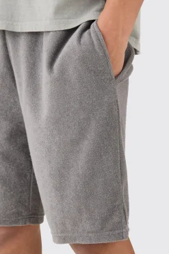 Loose Fit Split Hem Towelling Short | BoohooMAN UK