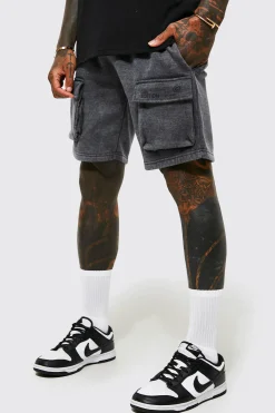 Loose Fit Washed Cargo Jersey Shorts | BoohooMAN UK