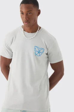 Loose Gothic Butterfly Chest Print T-shirt | BoohooMAN UK