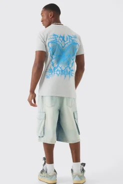 Loose Gothic Butterfly Chest Print T-shirt | BoohooMAN UK